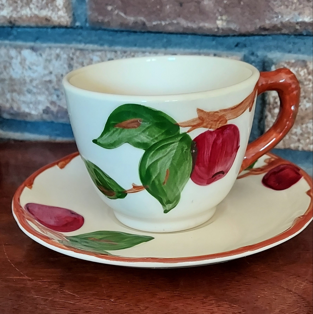 Vintage Franciscan Gladding McBean Pottery Apple Tree Leaf Cup Saucer MCM